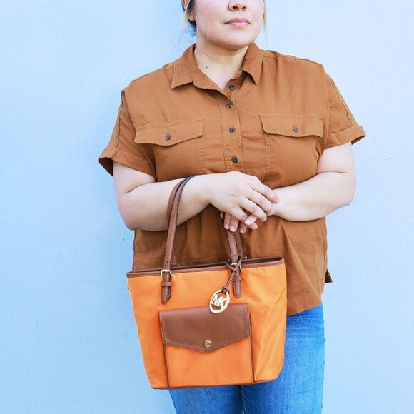 NWT Michael Kors Nylon Travel Tote Tangerine Orange - Picture 1 of 13